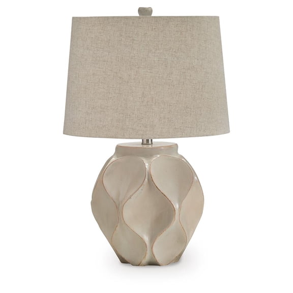 Signature Design by Ashley Edselham 24.5" Paper Table Lamp with Modified Drum Shade, Glossy Cream Finish, 3-Way Switch