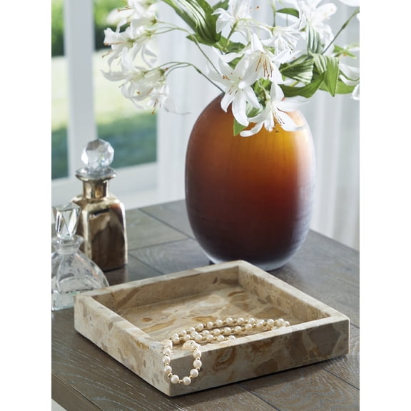 Signature Design by Ashley Edurton Marble Tray Set, Light Beige Decorative Serving Trays, Food Safe, Set of 2