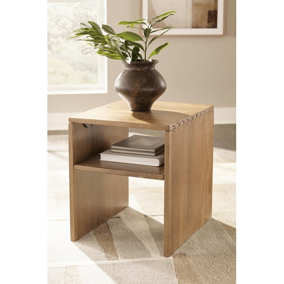 Signature Design by Ashley Ella Grove Rectangular End Table, Solid Mango Wood, Light Brown