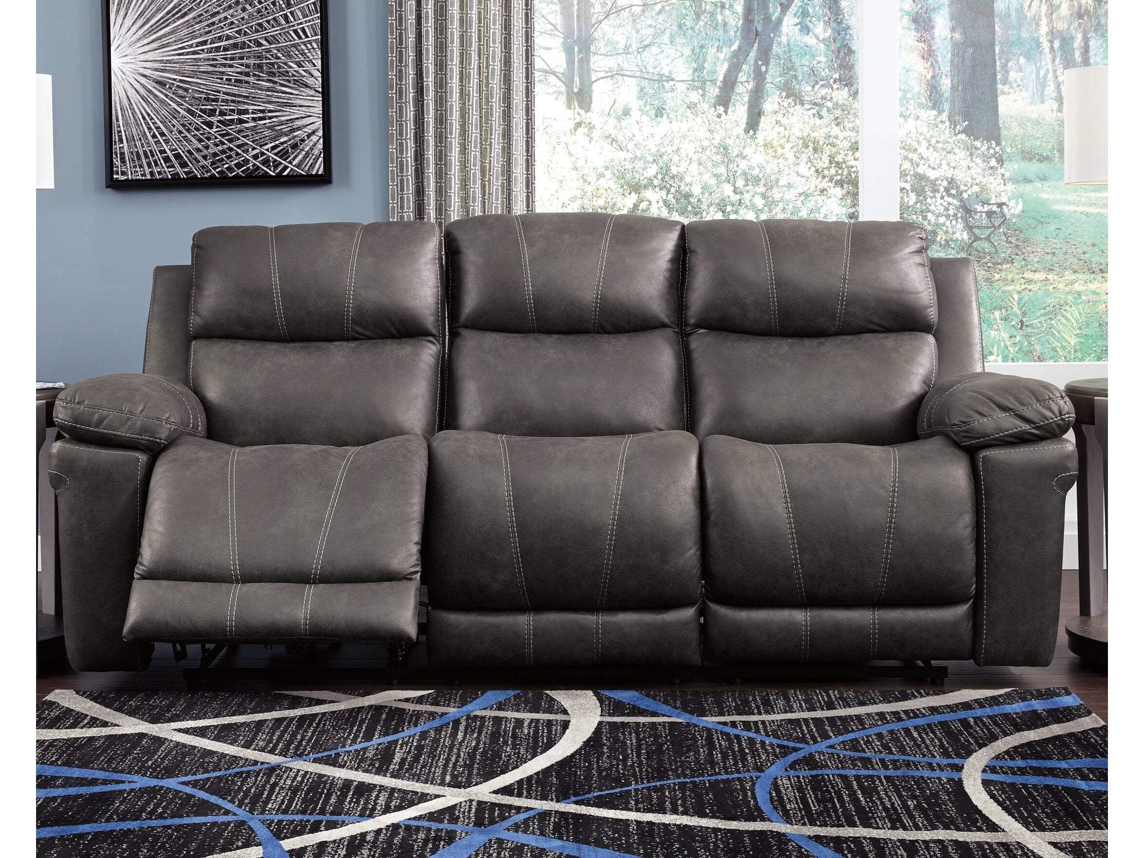 Gray Faux Leather Power Reclining Sofa with USB Charging