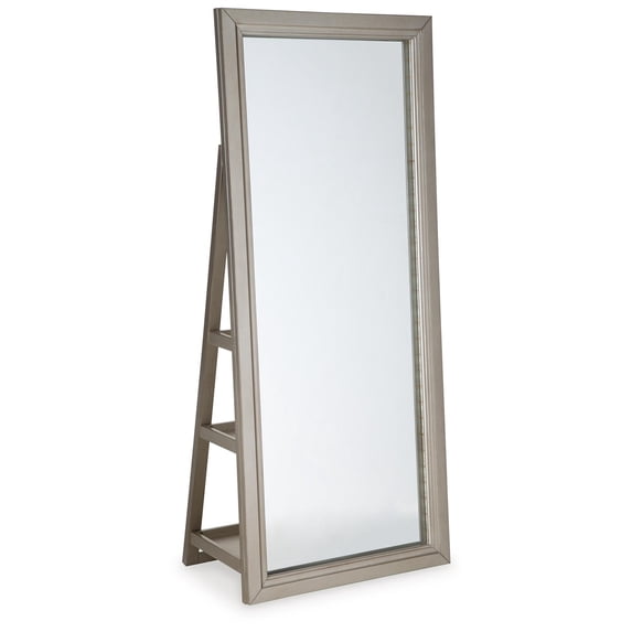 Signature Design by Ashley Evesen Casual Full Length Lighted Floor Standing Mirror with Storage, Metallic