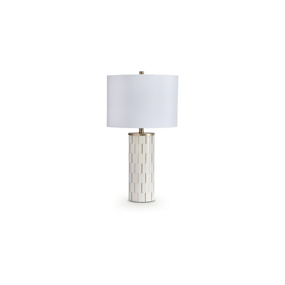 Signature Design by Ashley Faridworth 30" Polyresin Table Contemporary Lamp with Mosaic Base, White Finish & Brass Accents