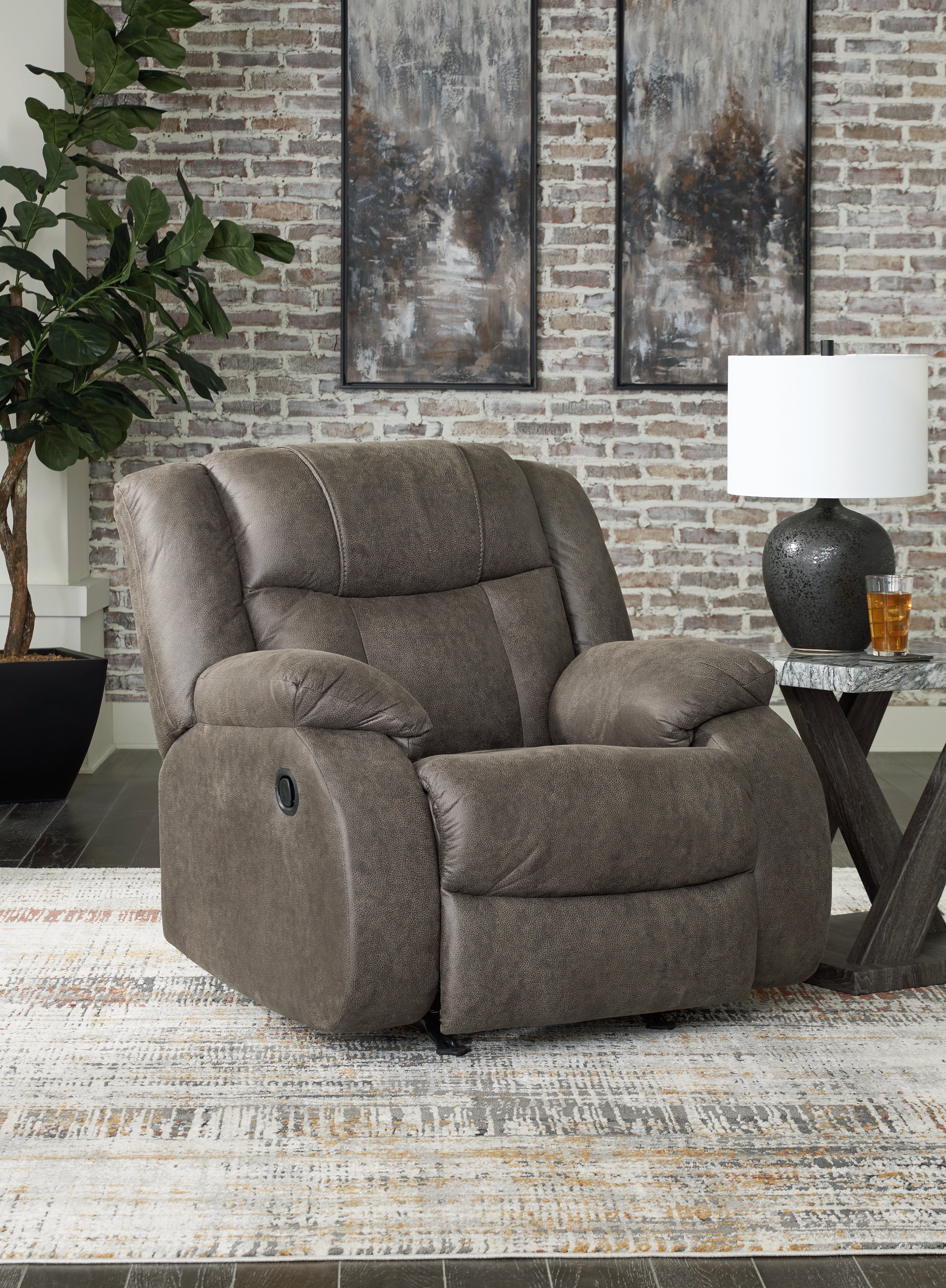 Gray Faux Leather Contemporary Recliner with Metal Frame