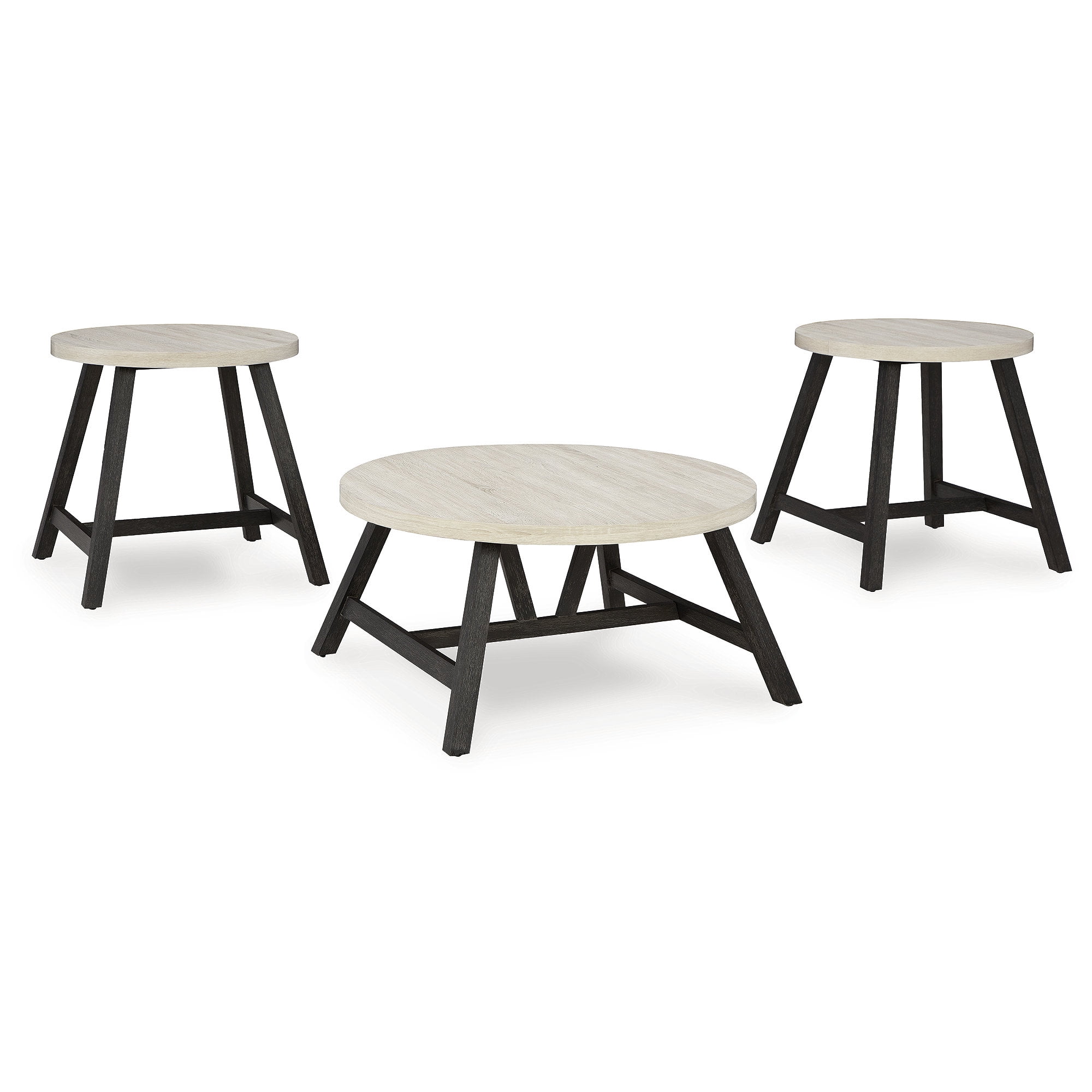Modern Black and White Round Table Set with Wood Grain