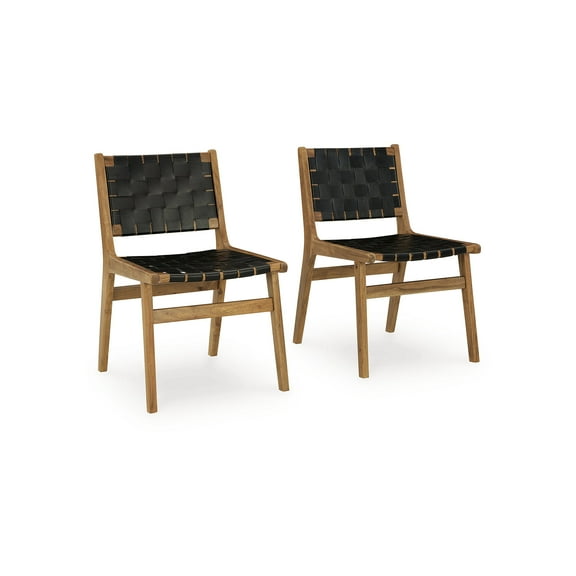 Signature Design by Ashley Fortmaine Woven Leather Dining Chair, Set of 2, Brown/Black