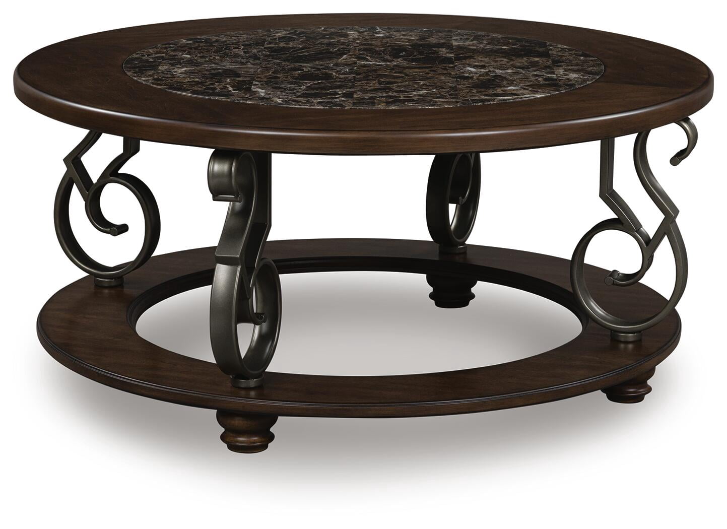 Signature Design by Ashley Frallyn Coffee Table - Dark Brown Finish with Faux Marble Top and Metal Legs