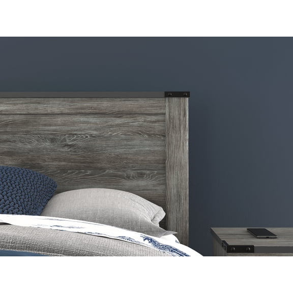 Signature Design by Ashley Frandern Full Gray Farmhouse Headboard, Rustic Wood-Look Panel with Industrial Accents