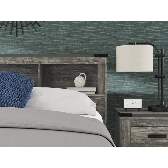 Signature Design by Ashley Frandern Queen Bookcase Headboard, Gray Rustic Wood-Look with Storage Cubbies