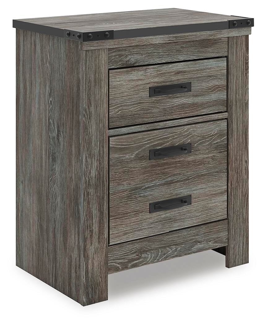 Signature Design by Ashley Frandern Two Drawer Nightstand - Rustic Warm Gray Finish with USB Charging Ports