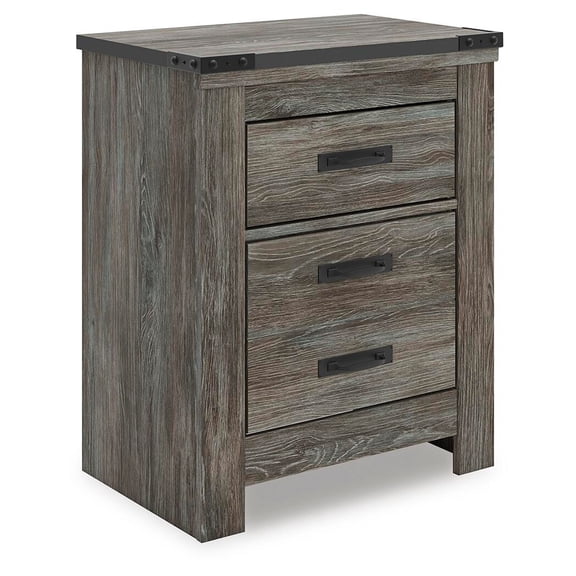 Signature Design by Ashley Frandern Two Drawer Nightstand - Rustic Warm Gray Finish with USB Charging Ports