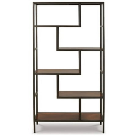 Signature Design by Ashley Frankwell Industrial Geometric 5 Shelf Bookcase, Brown and Black