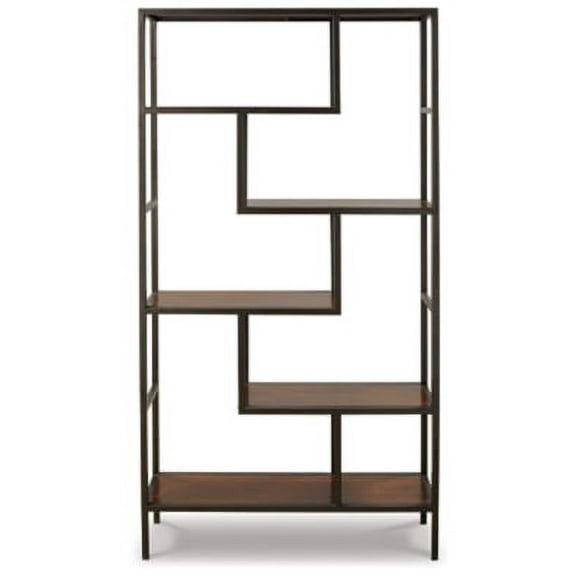 Signature Design by Ashley Frankwell Industrial Geometric 5 Shelf Bookcase, Brown and Black