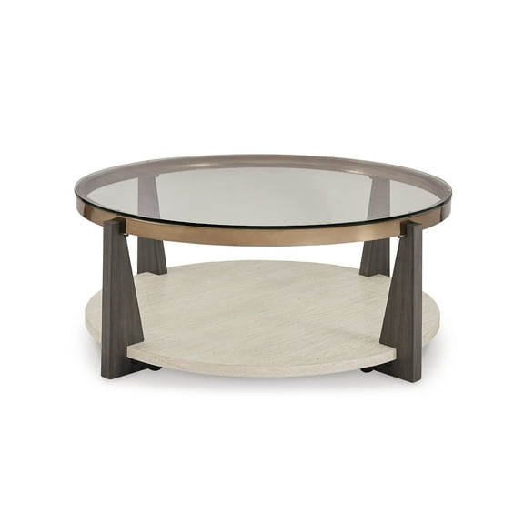 Signature Design by Ashley Frazwa Round Glasstop Coffee Table, Gray/Brown/Gold