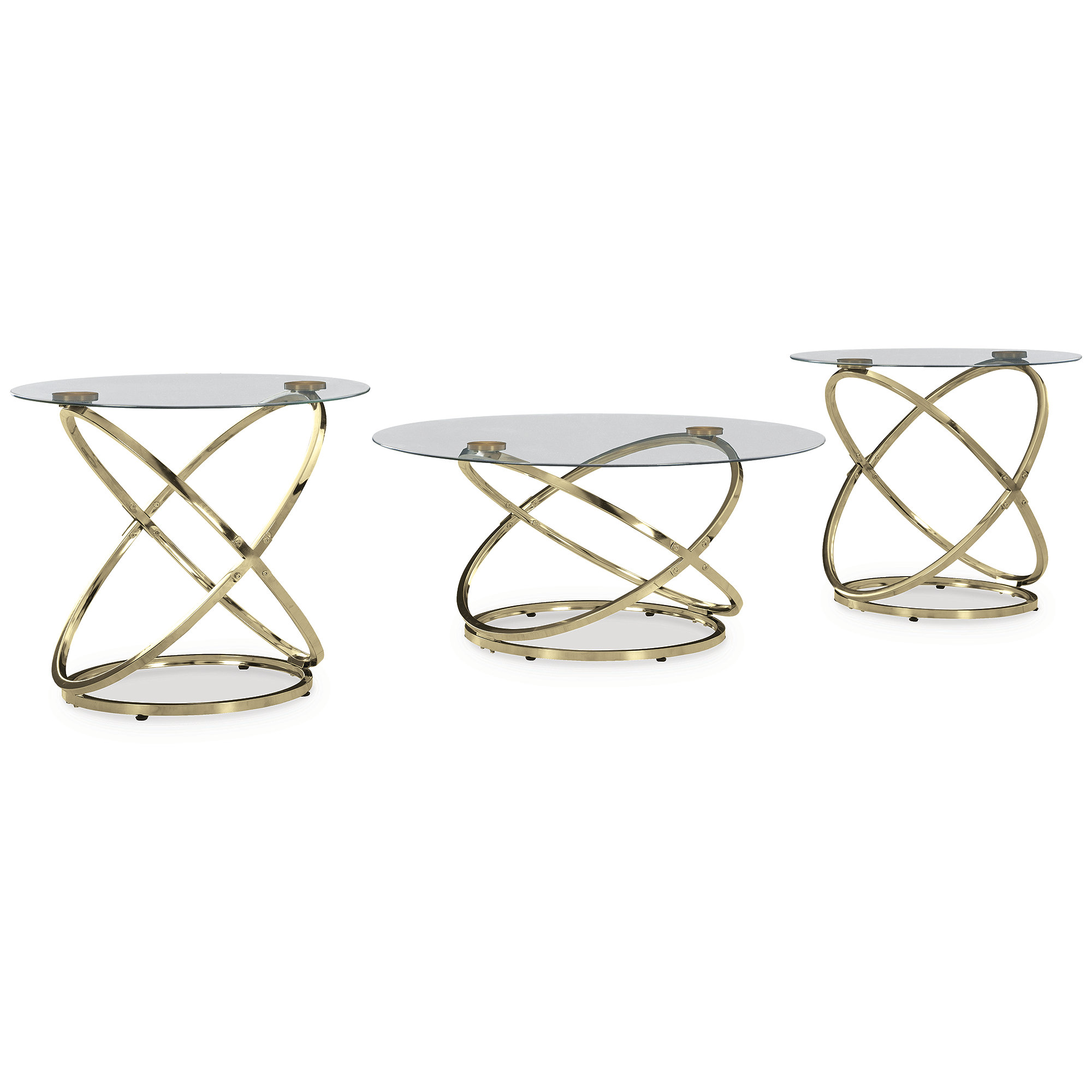 Signature Design by Ashley Crimonti 3-Piece Glass Coffee Table Set with End Tables - Champagne Gold Finish