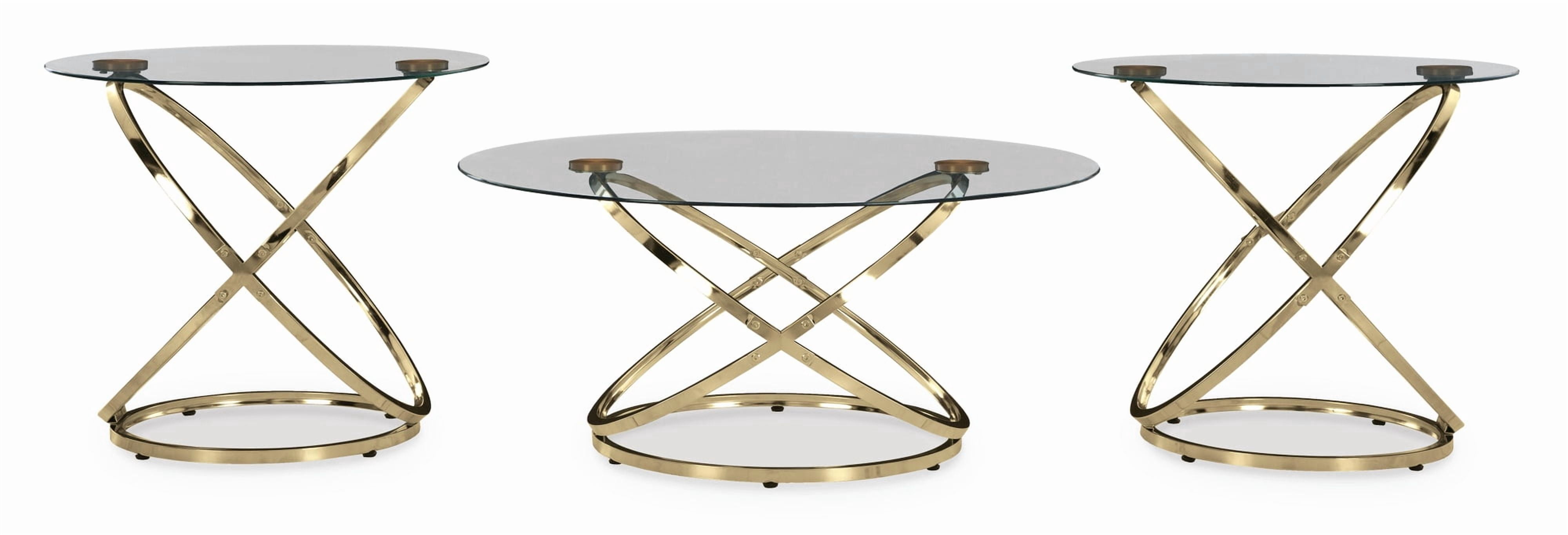 Signature Design by Ashley Crimonti 3-Piece Glass Coffee Table Set with End Tables - Champagne Gold Finish