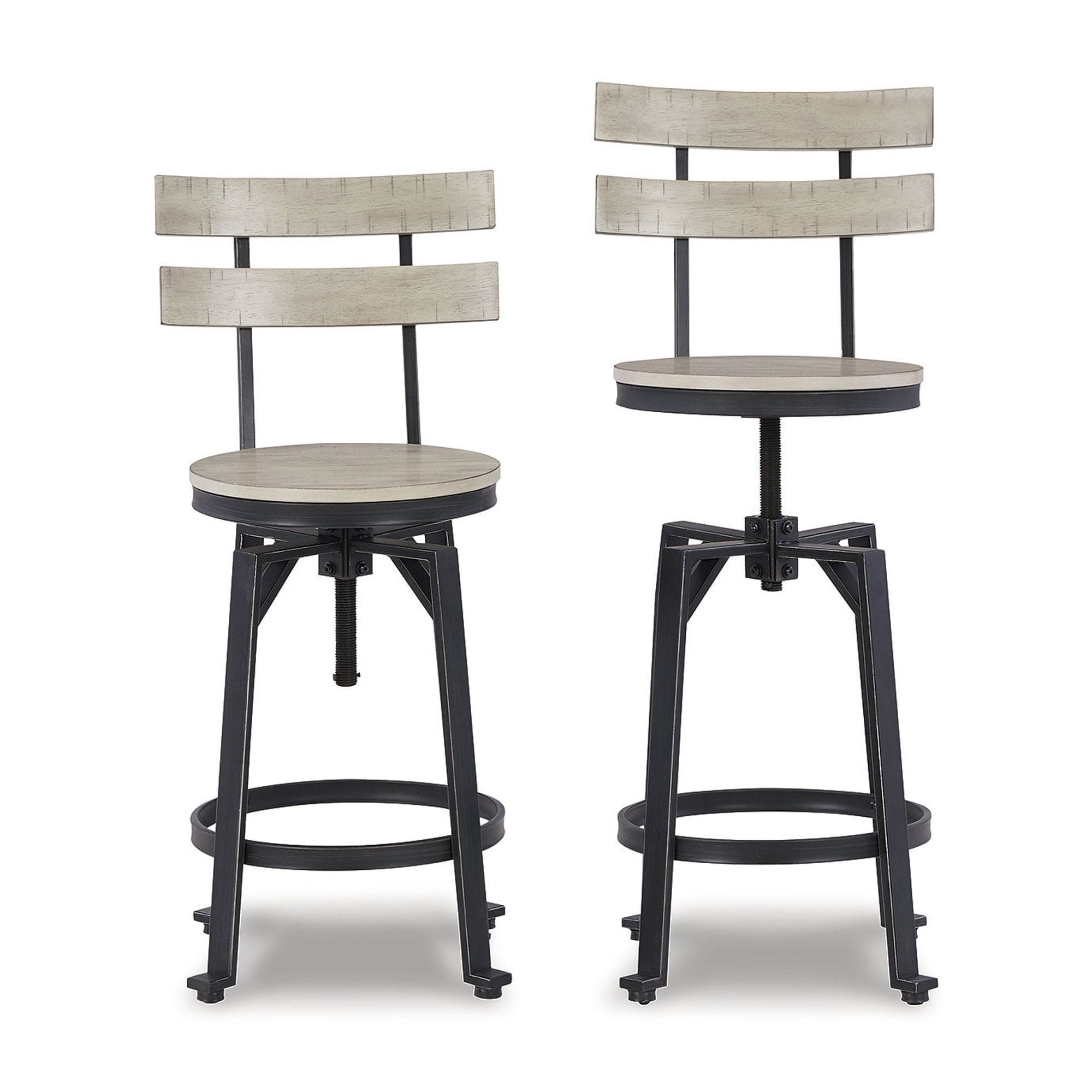 Adjustable Black Metal and Wood Swivel Bar Stool