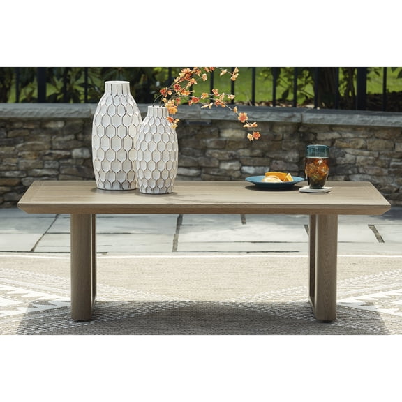Signature Design by Ashley Serene Bay Rectangular Outdoor Coffee Table with Rust-Resistant Aluminum Frame, Dark Brown