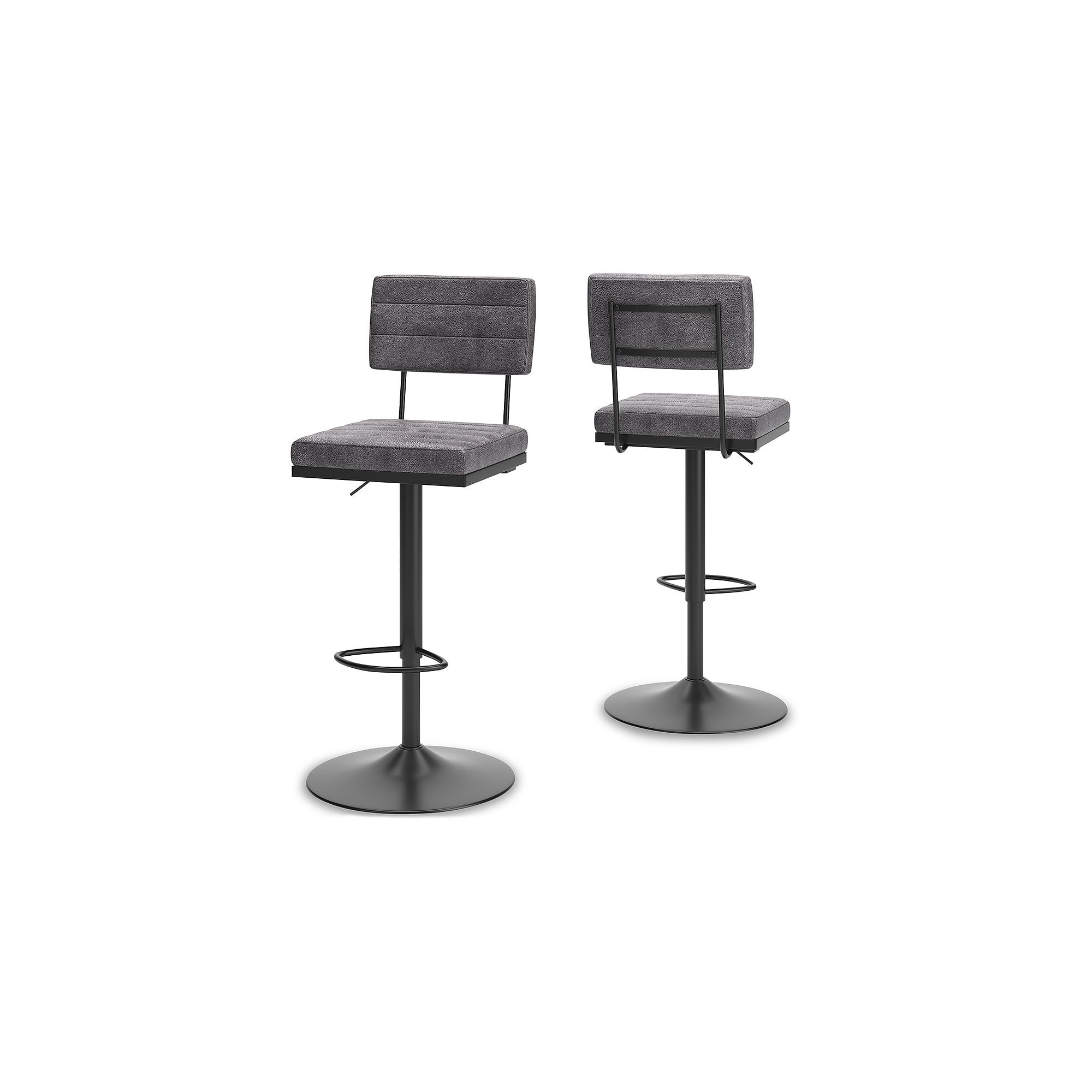 Gray Adjustable Swivel Bar Stools with Metal Frame, Set of 2