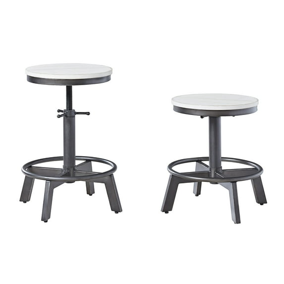 Signature Design by Ashley Torjin Adjustable Counter Height Bar Stools Set of 2, Vintage White Backless Swivel Stools with Metal Base