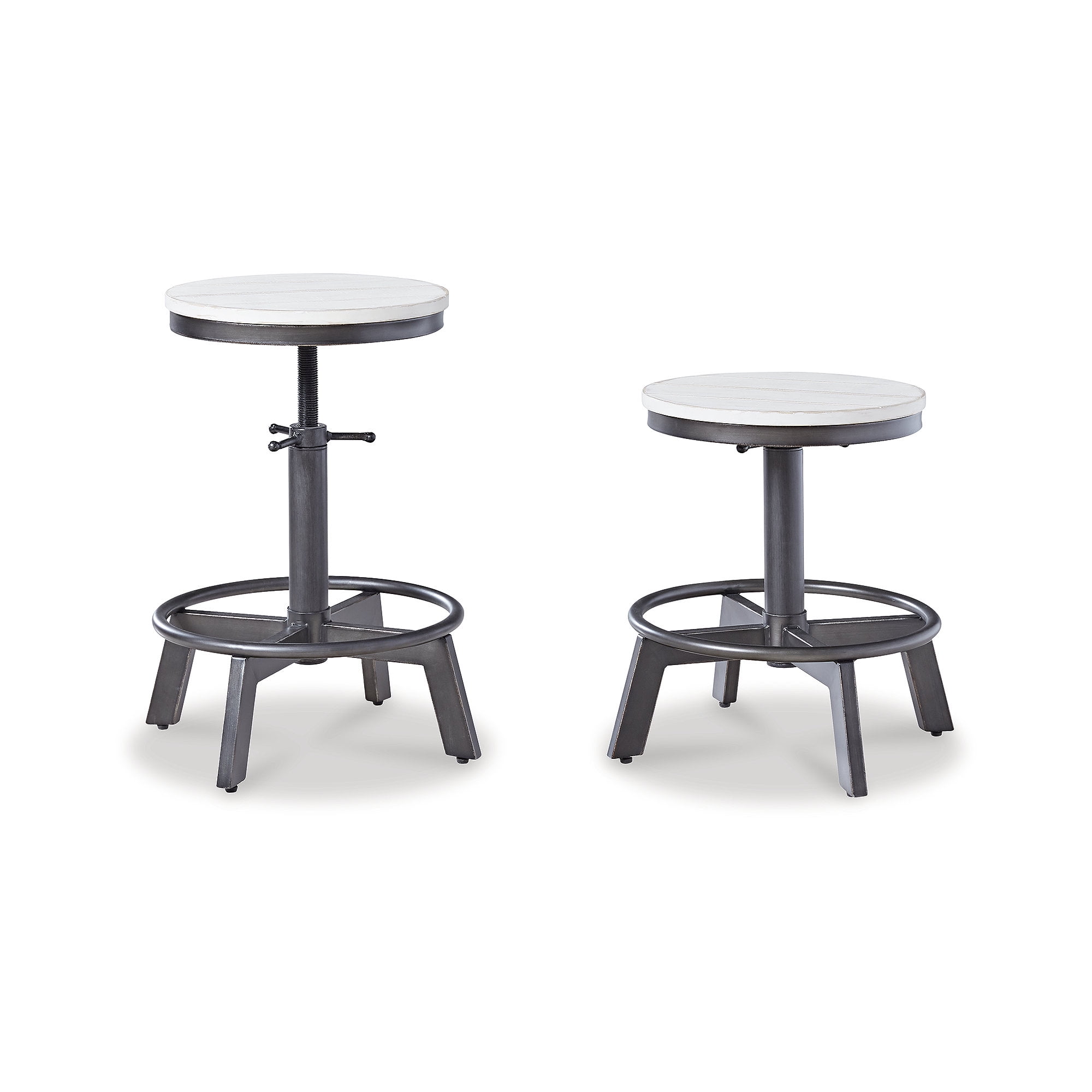 Vintage White Adjustable Swivel Counter Stools with Metal Base