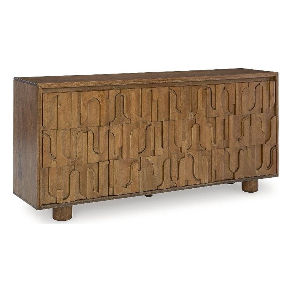 Honey Brown Solid Wood Accent Cabinet with Adjustable Shelving