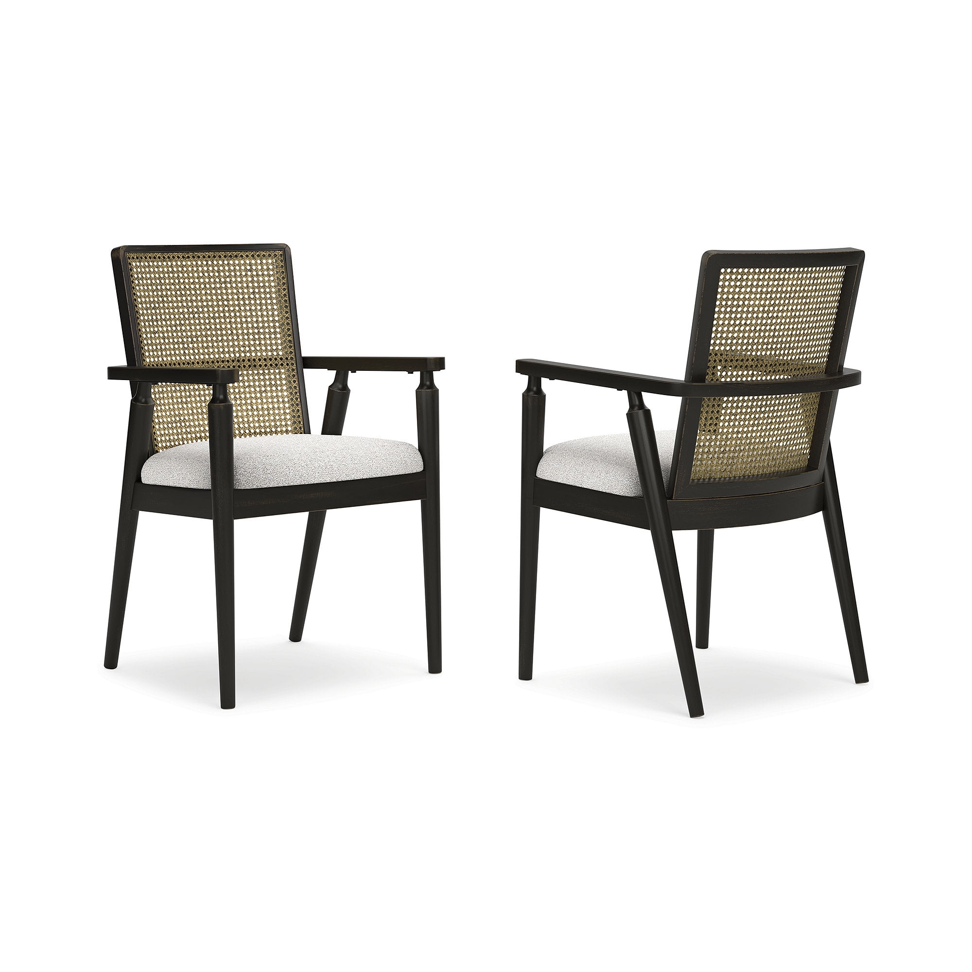 Galliden Black Wood and Cane Upholstered Dining Arm Chair