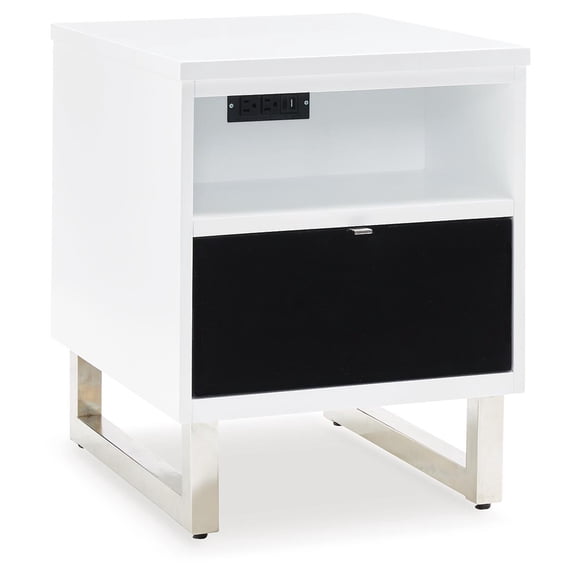 Signature Design by Ashley Gardoni Chairside End Table with USB Ports, White/Black