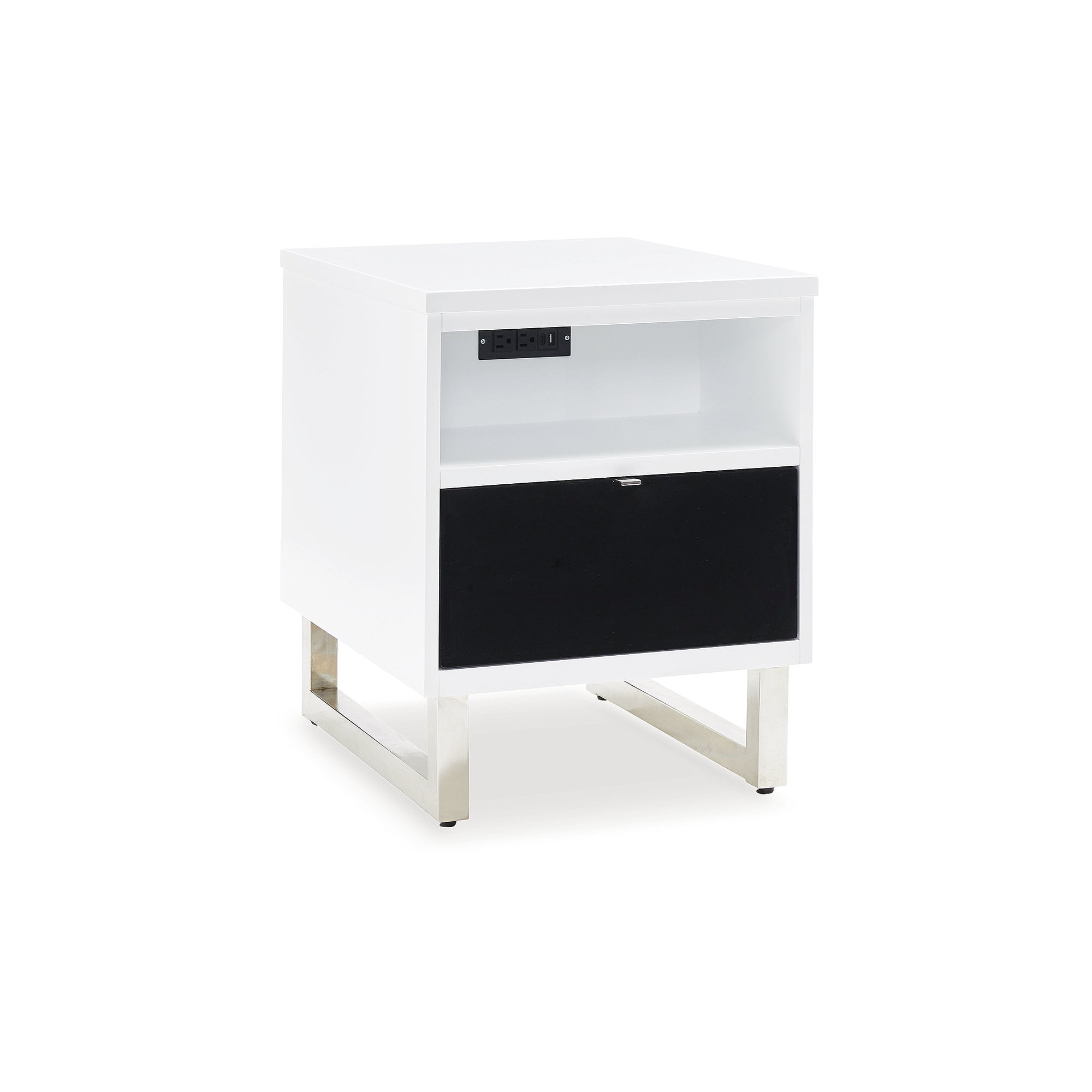 Modern Black and White Wood Metal End Table with Storage