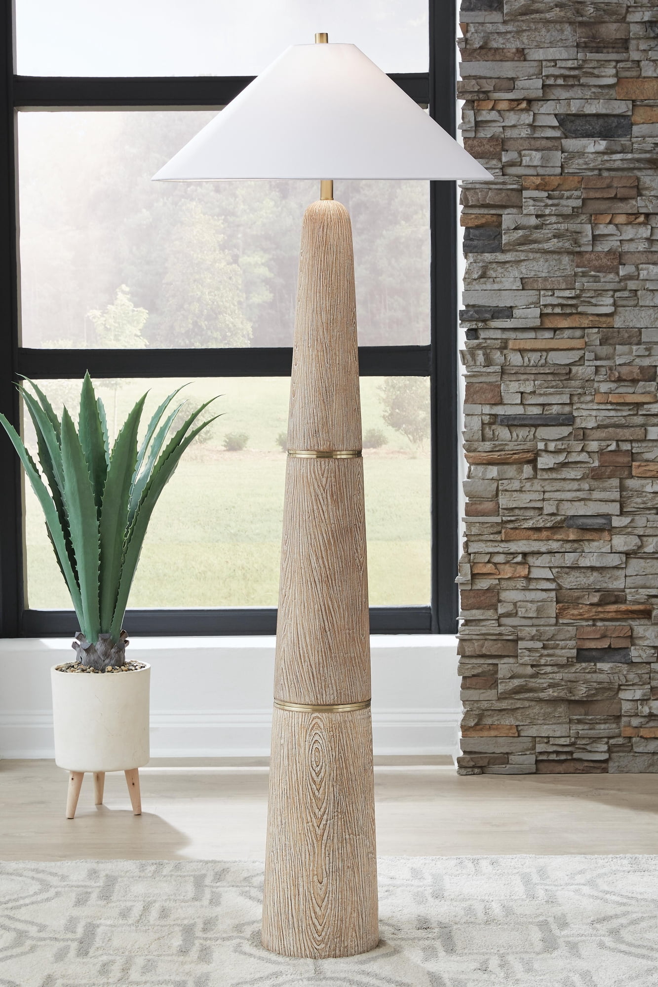 Signature Design by Ashley Gasparleigh Floor Lamp, Polyresin and Metal, 3-Way Switch, Brown and Gold Finish