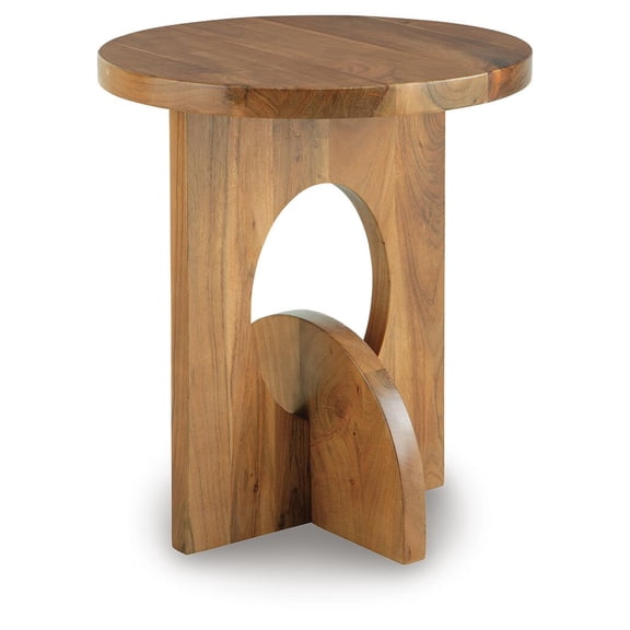 Signature Design by Ashley Hollbourne Accent Table, Round Solid Wood Side Table, Light Brown