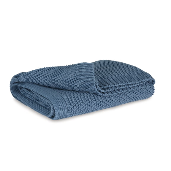 Signature Design by Ashley Gayelery Cotton Throw Blanket, Blue, Soft Machine Knitted Accent with Border Edge, Machine Washable