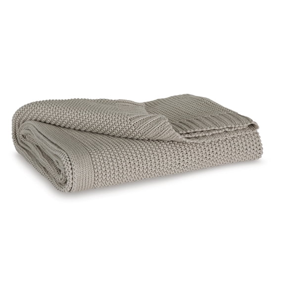 Signature Design by Ashley Gayelery Cotton Throw Blanket Set of 3, Gray, Soft Machine Knitted Accent with Border Edge