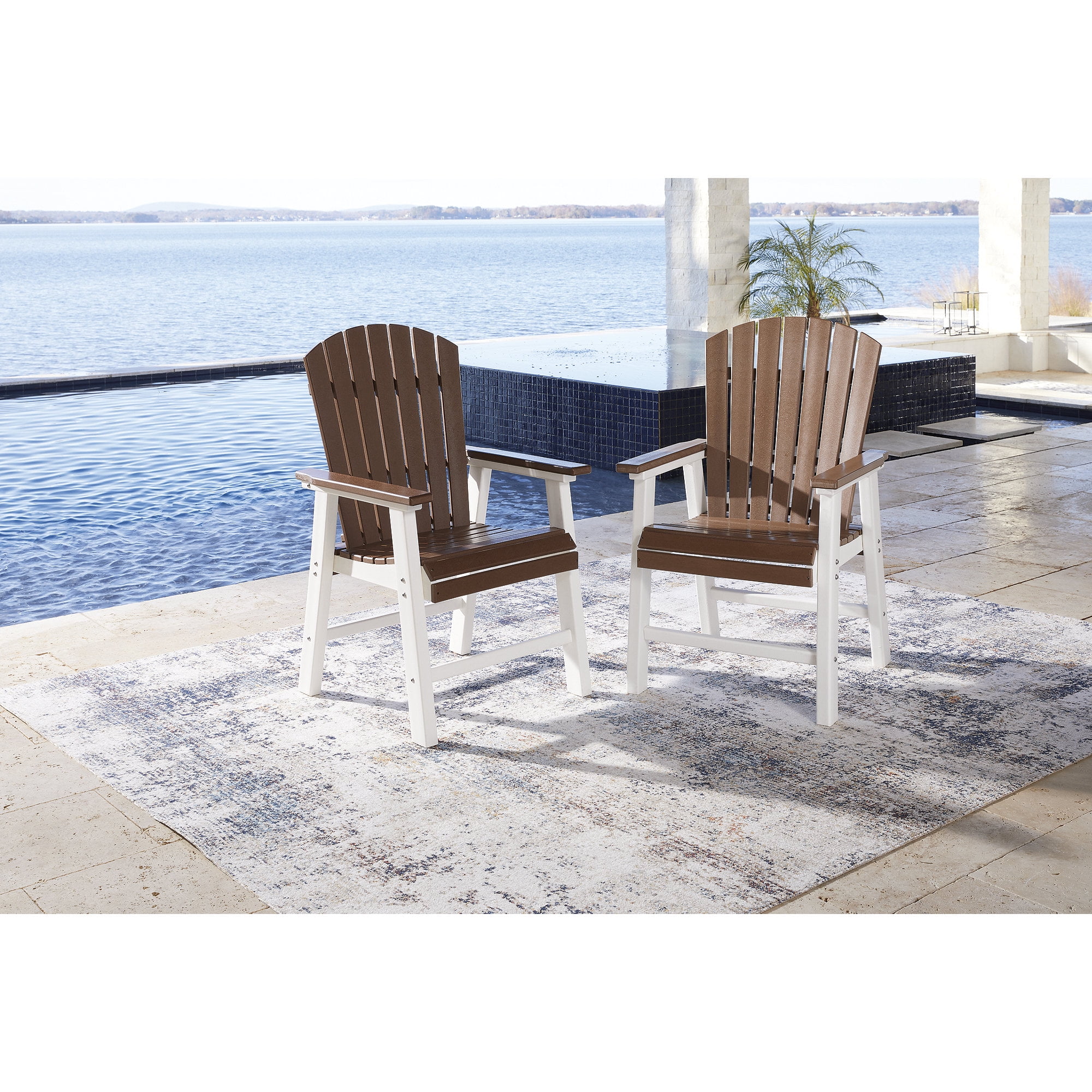 Modern Coastal Breeze Brown & White HDPE Outdoor Armchair