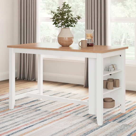 Signature Design by Ashley Gesthaven Counter Height Dining Table with Butcher Block Top, White