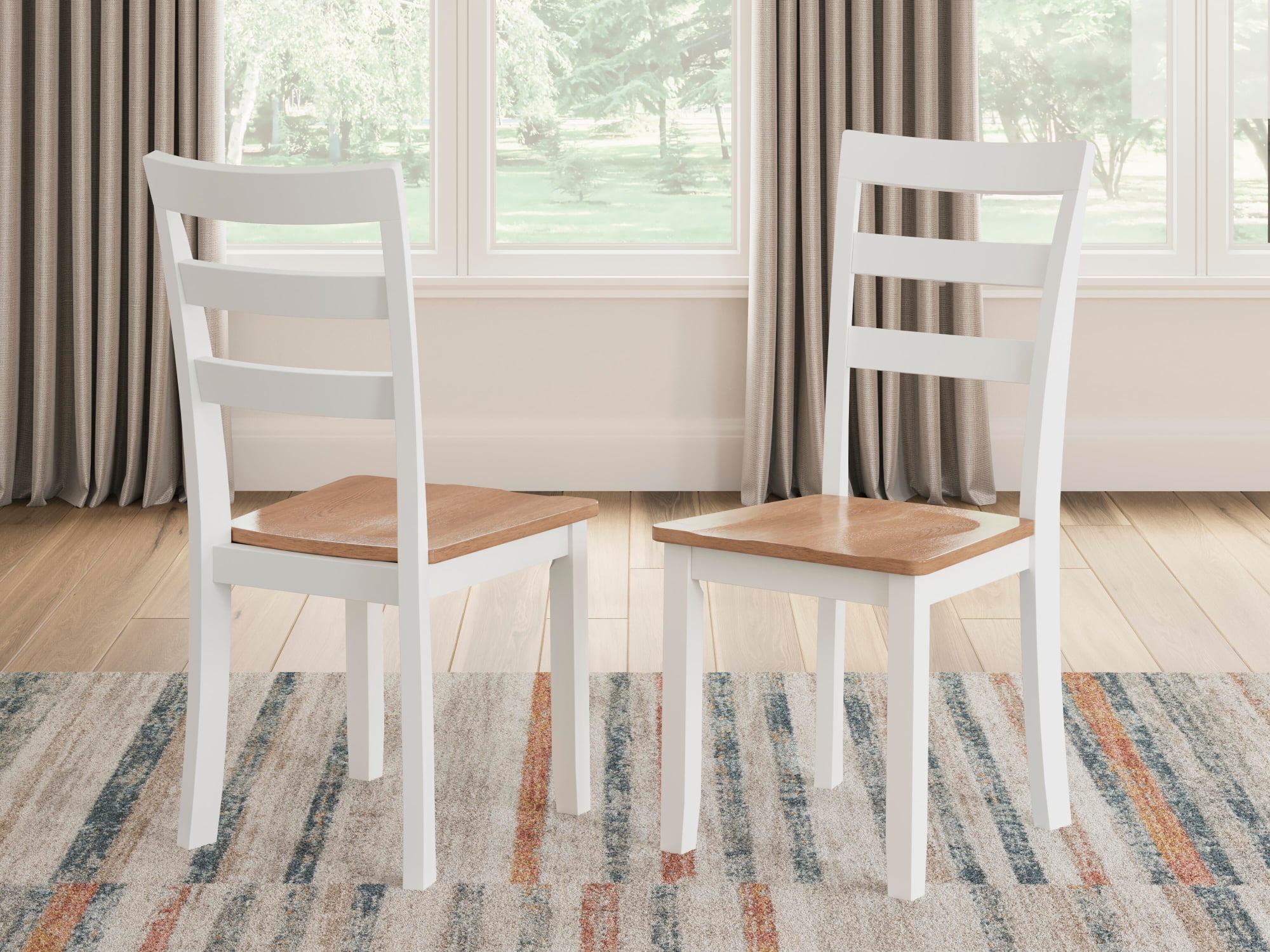 Signature Design by Ashley Gesthaven Dining Side Chair Set (2), White/Natural, Farmhouse Wood Chairs with Ladderback Design