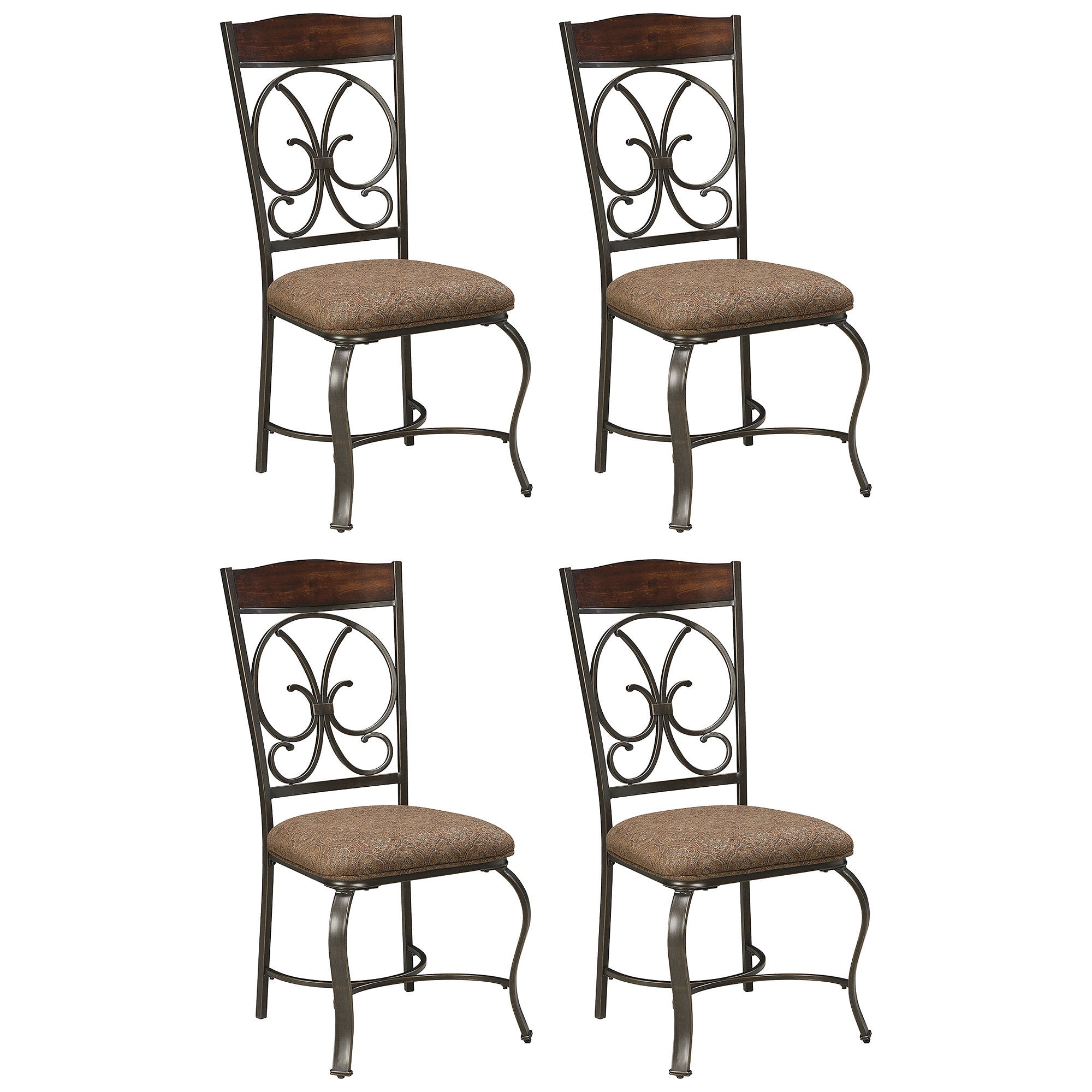 Scrolled Metal Brown Upholstered Side Chair