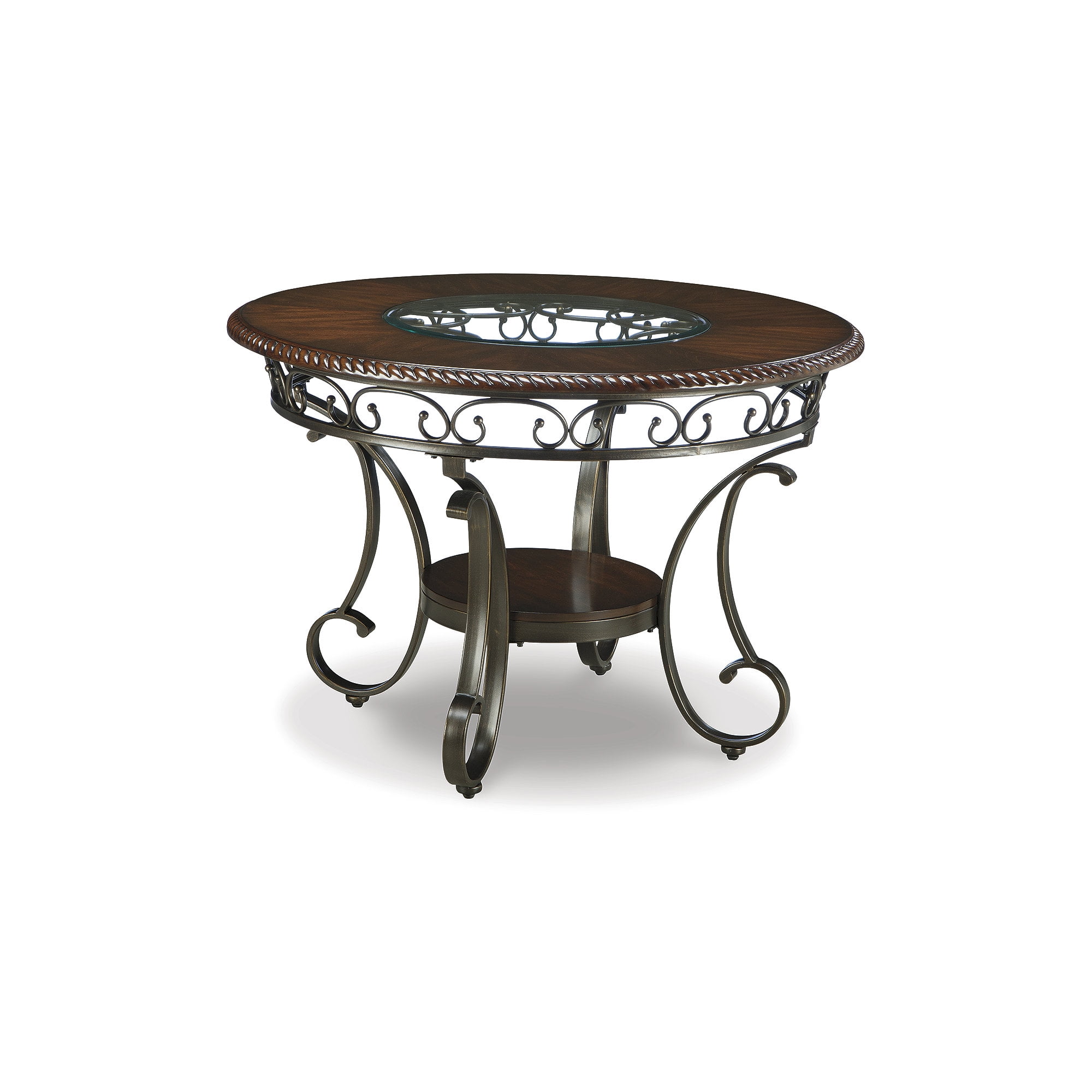 Industrial Earth-Toned 44" Round Glass & Wood Dining Table