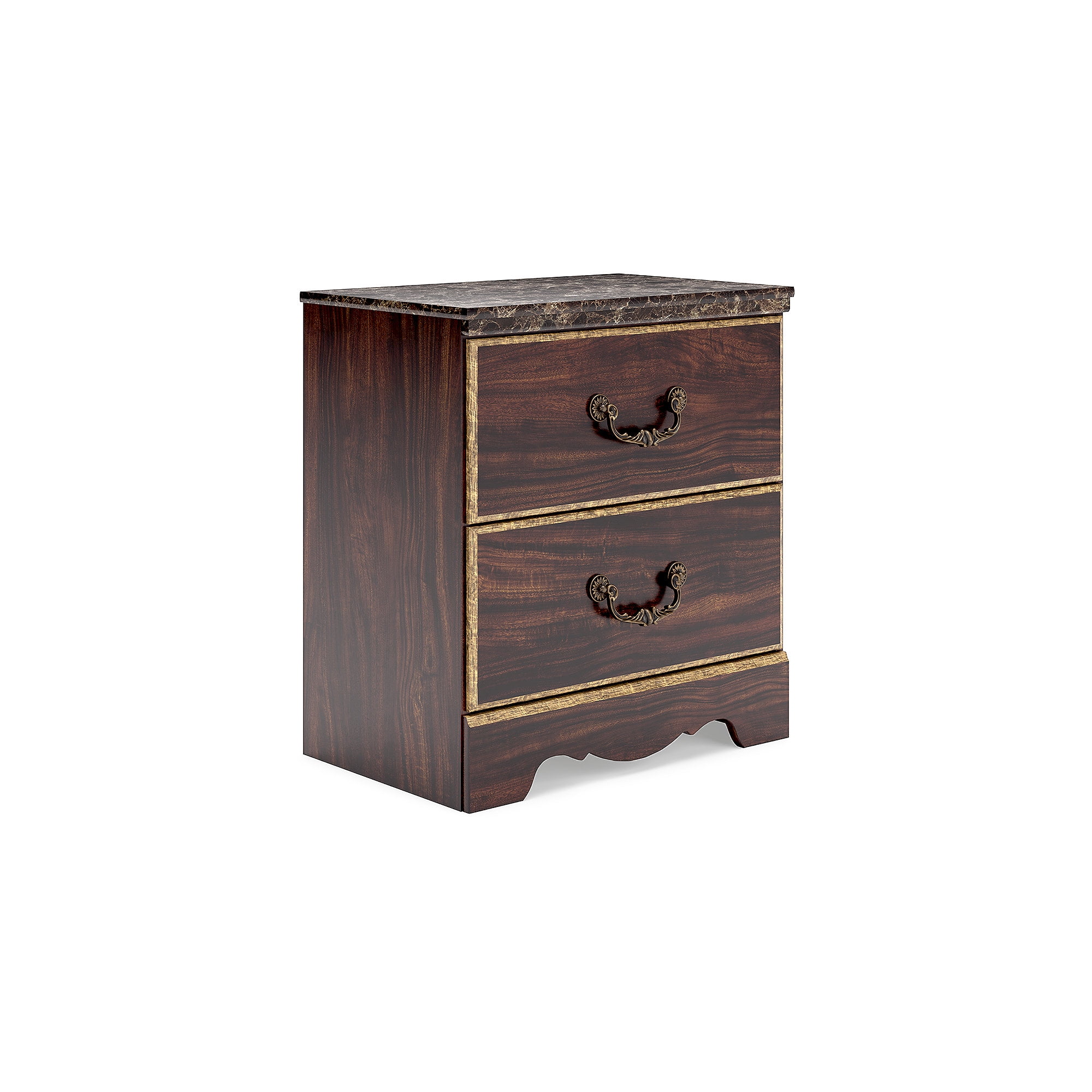 Dark Brown Traditional 2-Drawer Nightstand with USB Port