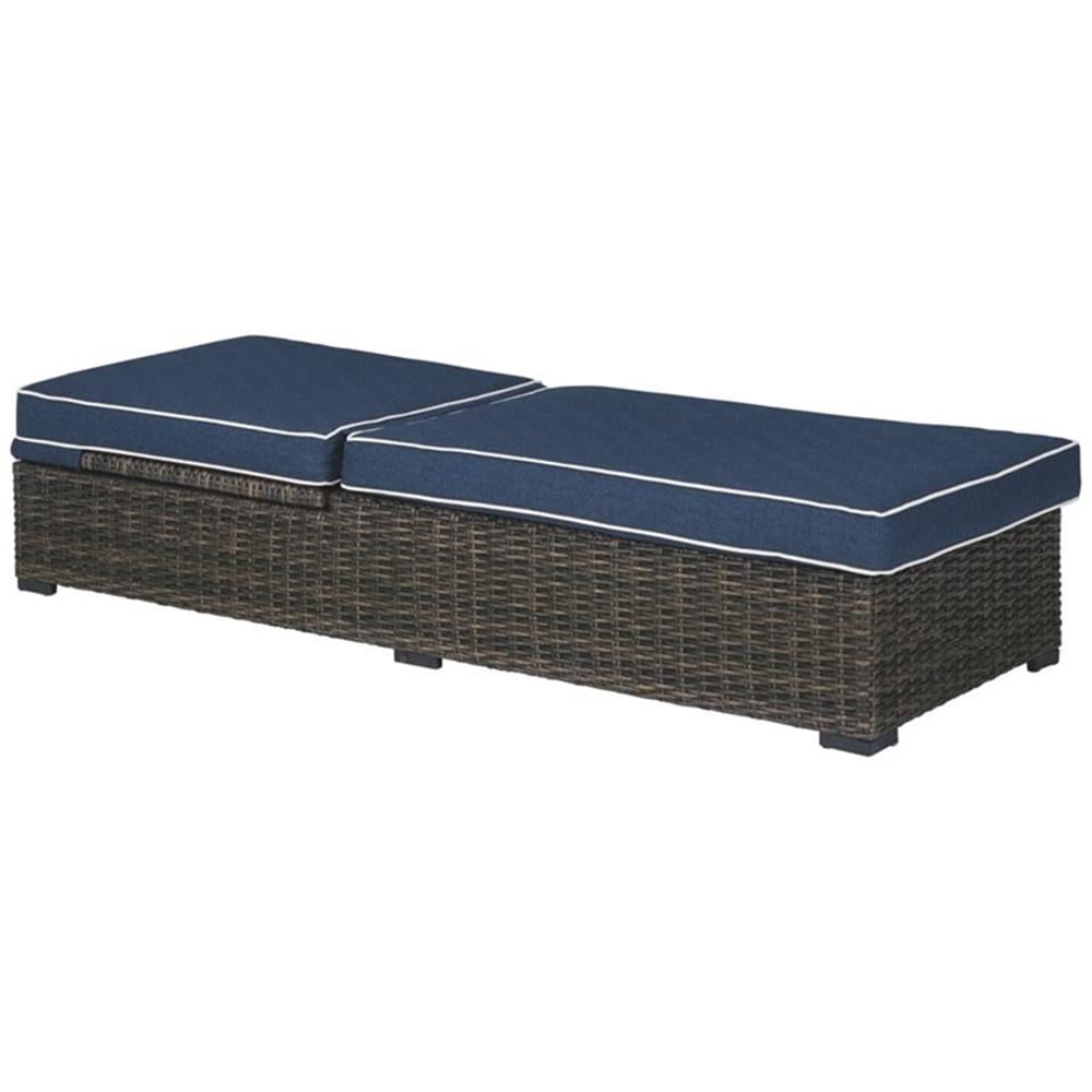 Grasson Lane Outdoor Chaise Lounge with Cushion - Brown/Blue Grasson Lane Outdoor Chaise Lounge with Cushion - Brown/Blue