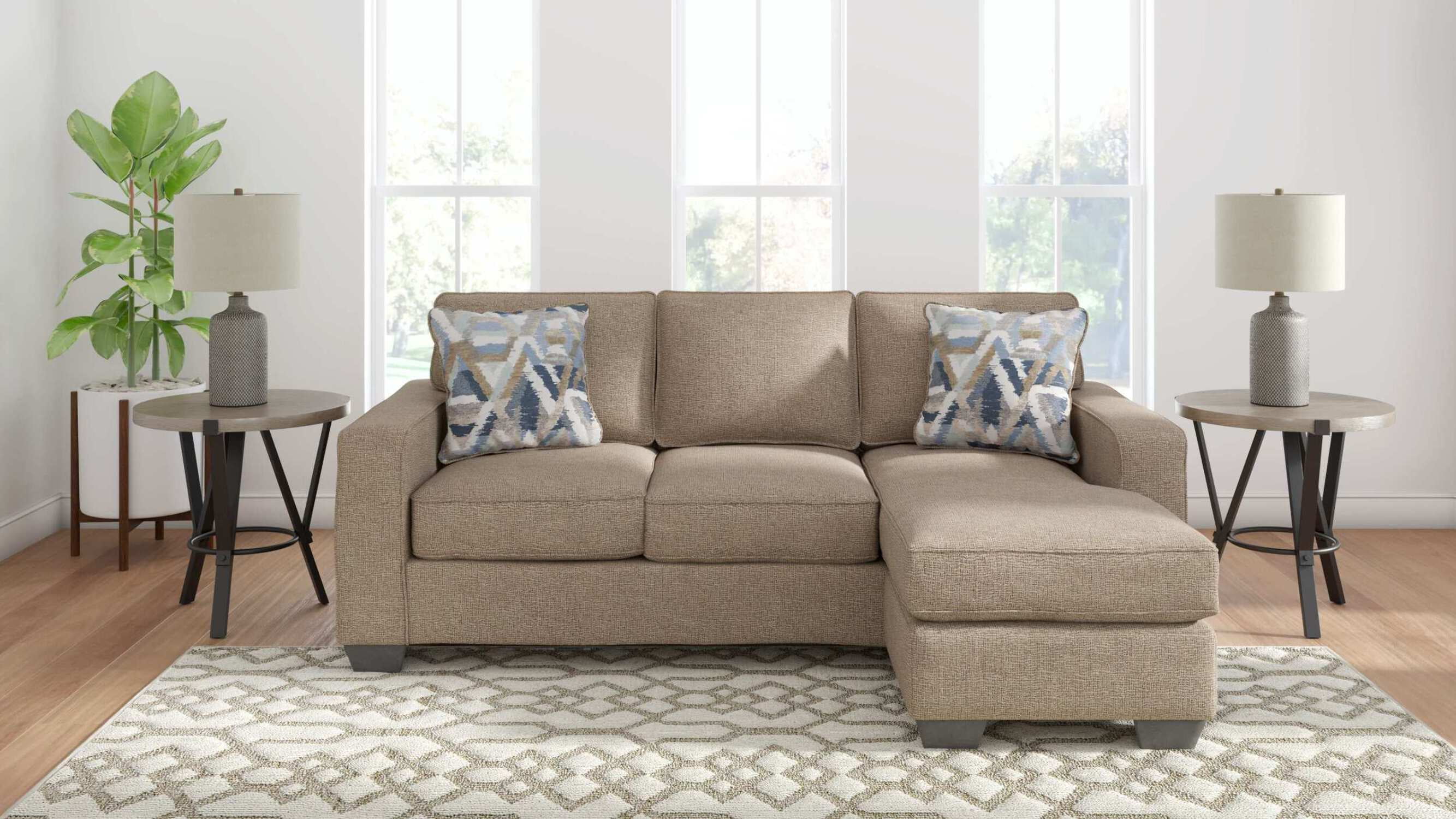 Gray Fabric Stone Sofa Chaise with Removable Cushions