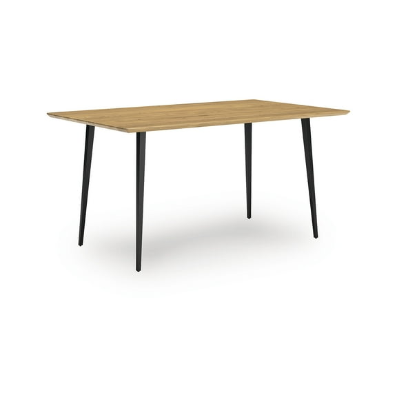 Signature Design by Ashley Gretlynn Modern Rectangular Dining Table - Light Natural Wood with Black Metal Legs - Seats 6