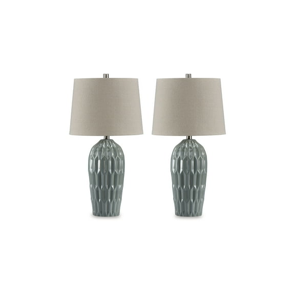 Signature Design by Ashley Hadbury Modern Ceramic Table Lamps - Set of 2, Pale Teal