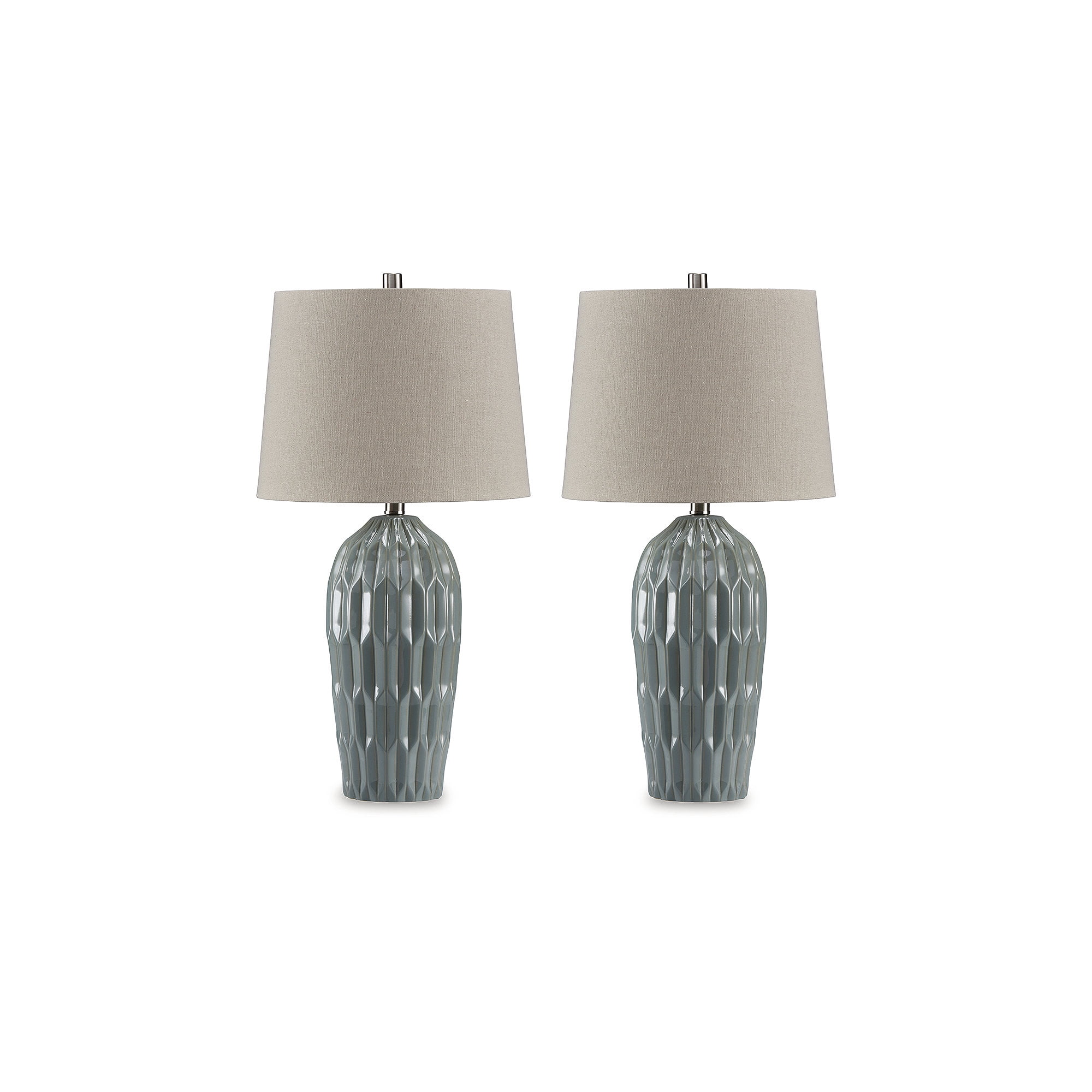 Pale Blue Teal Ceramic Table Lamp Set with 3-Way Switch
