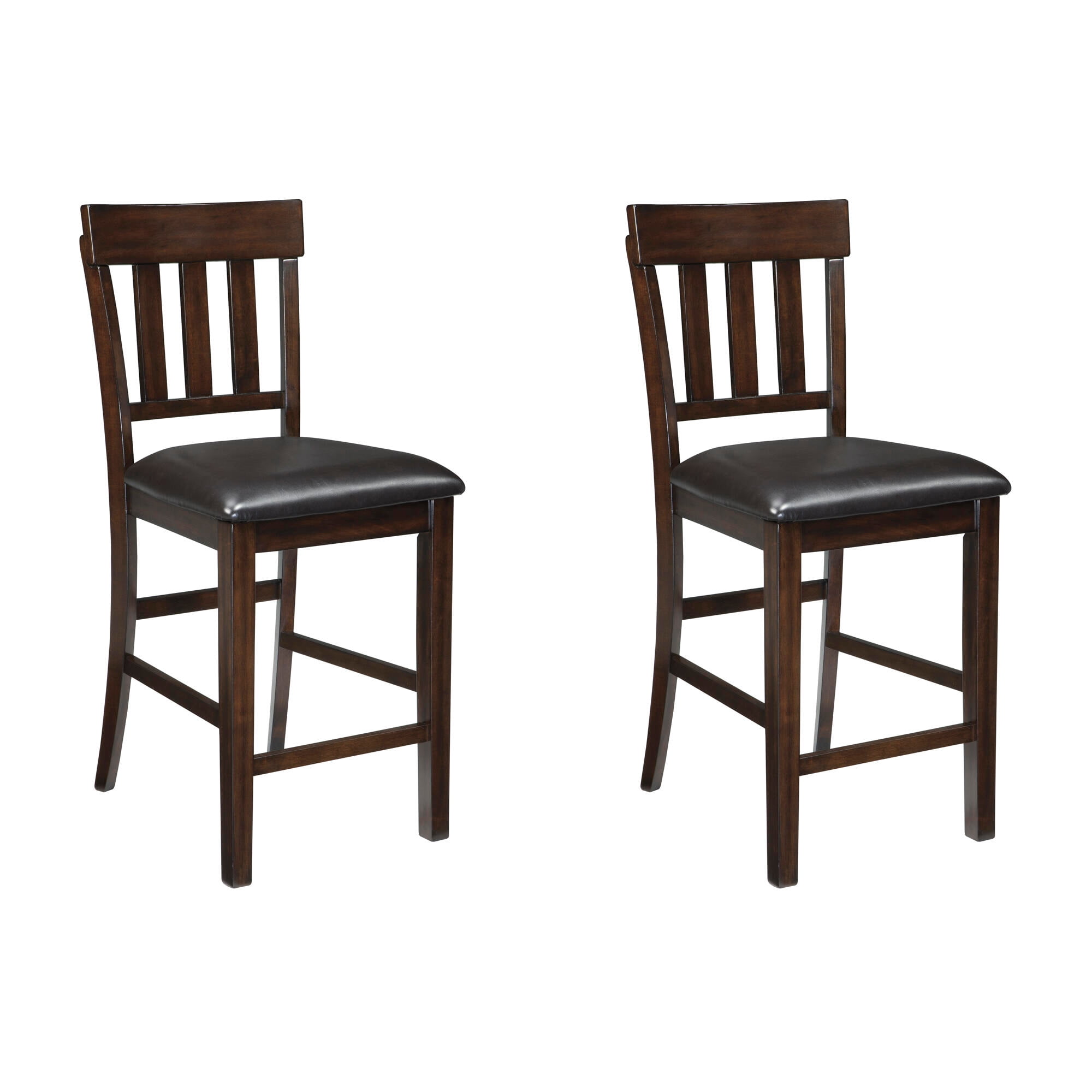 Signature Design by Ashley Haddigan Upholstered Bar Stool Set (2), Dark Brown, Counter Height Chairs with Faux Leather Seat and Wood Frame