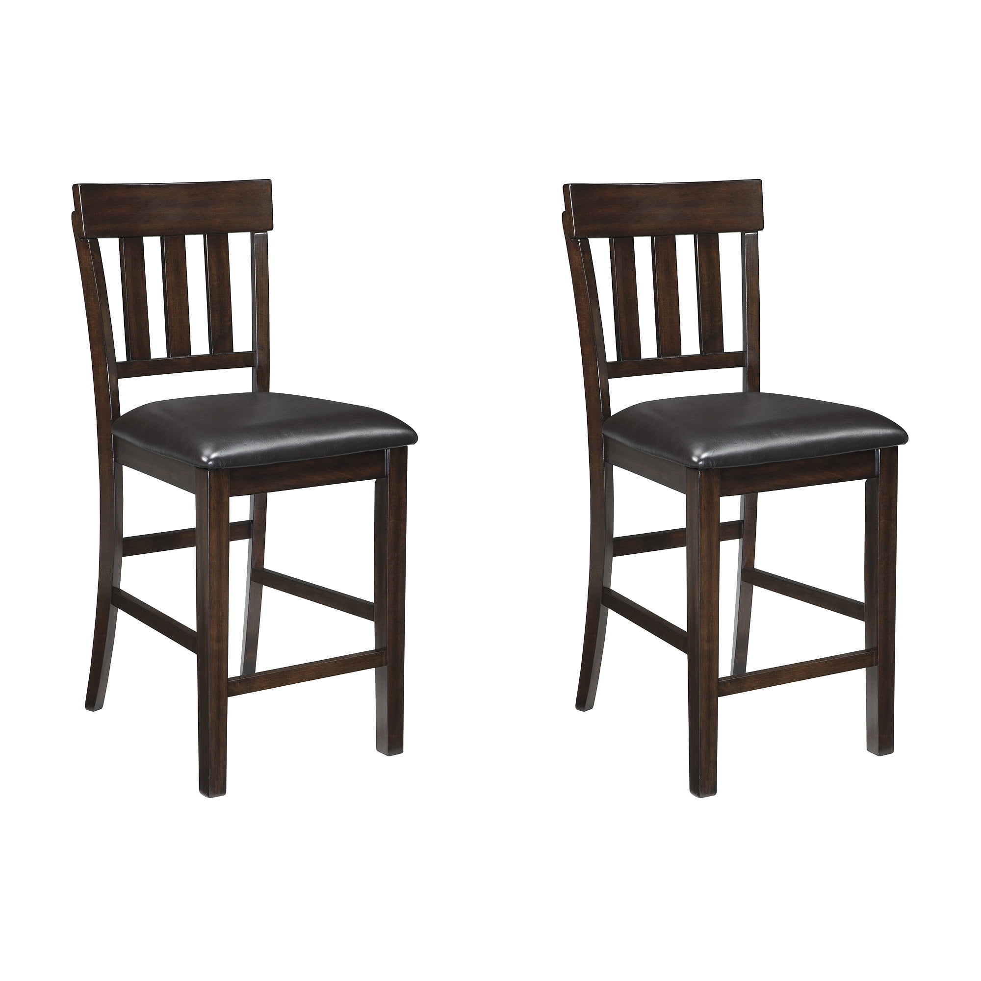 Haddigan Dark Brown Wood and Faux Leather Counter Stools, Set of 2