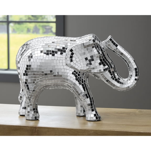 Signature Design by Ashley Hallmont Elephant Sculpture, Silver Mosaic Glass Decorative Accent