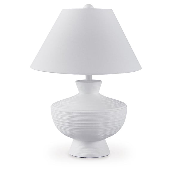 Signature Design by Ashley Harelwood Poly Table Lamp, Sanded White Finish, 24" Height, Empire Shade