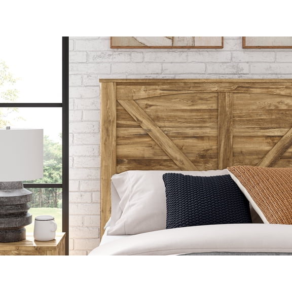 Signature Design by Ashley Hastiport Queen Crossbuck Panel Headboard, Rustic Oak Wood-Look Finish