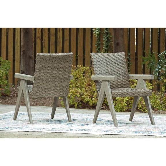 Signature Design by Ashley Haven Retreat Outdoor Armchairs, Set of 2, All-Weather Wicker with Cushions, Beige