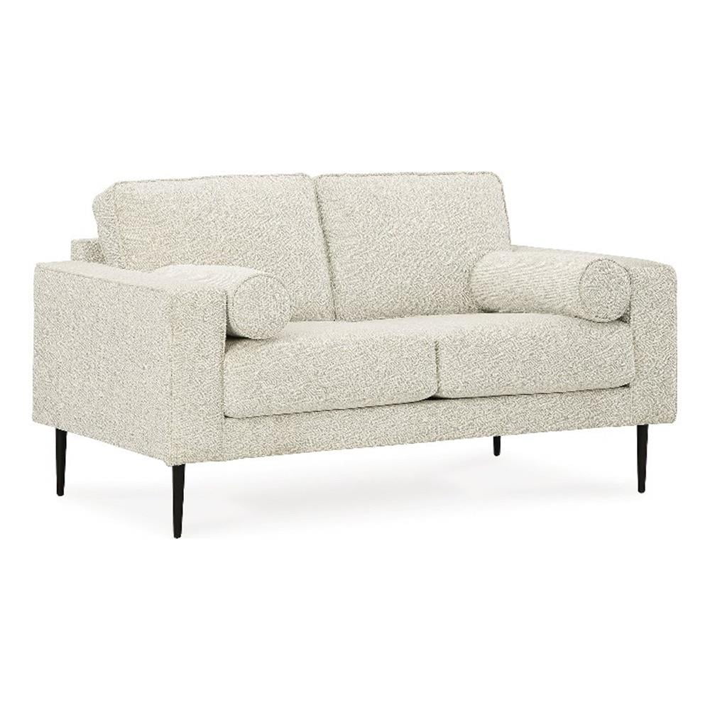 Beige Chevron Fabric Loveseat with Black Metal Legs
